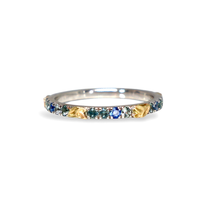 Bluebell Montana Sapphire Ombre Ring with Golden Leaves