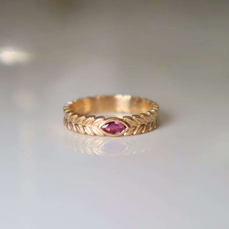 Wheat Marquise Shape Ruby Ring