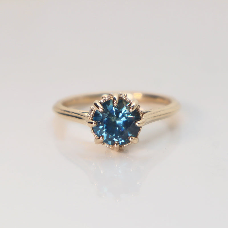 Mina Solitaire Ring with Blue Montana Sapphire and Diamond in Gold