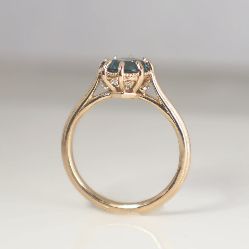 Mina Solitaire Ring with Blue Montana Sapphire and Diamond in Gold