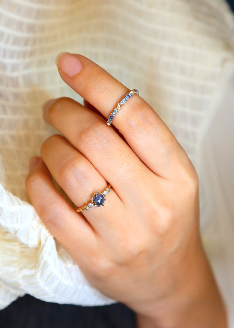 Marigold Round Rose cut Blue Montana Sapphire & Diamond Ring